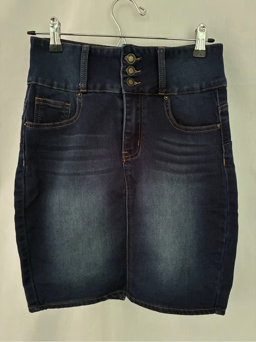 Angel Kiss Dark Indigo High Rise Denim Skirt with 3 Buttons